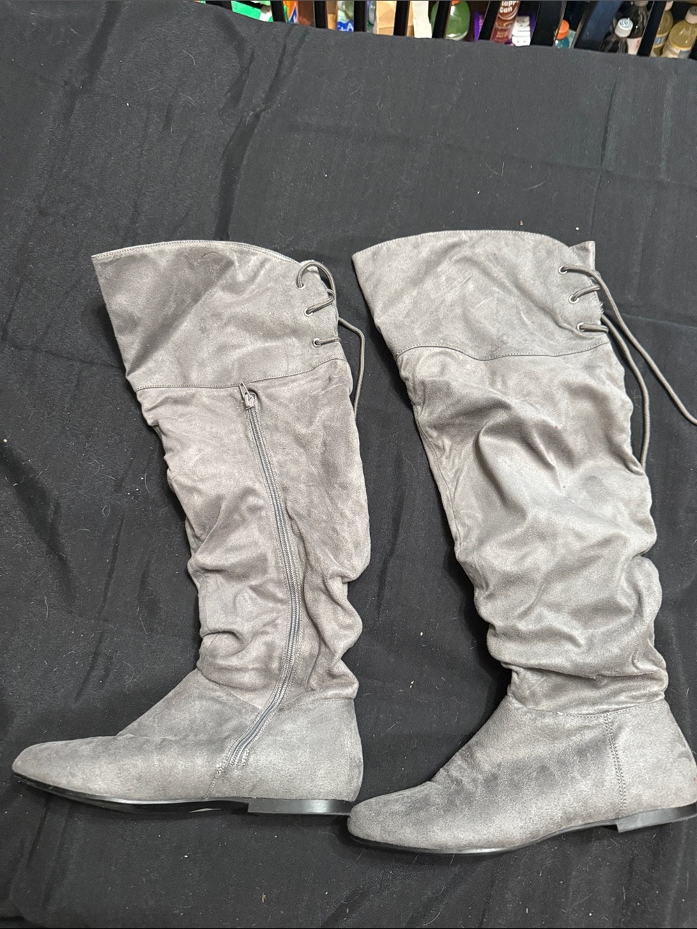 JustFab Gray Lace-Up Slouch Over-the-Knee Boots
